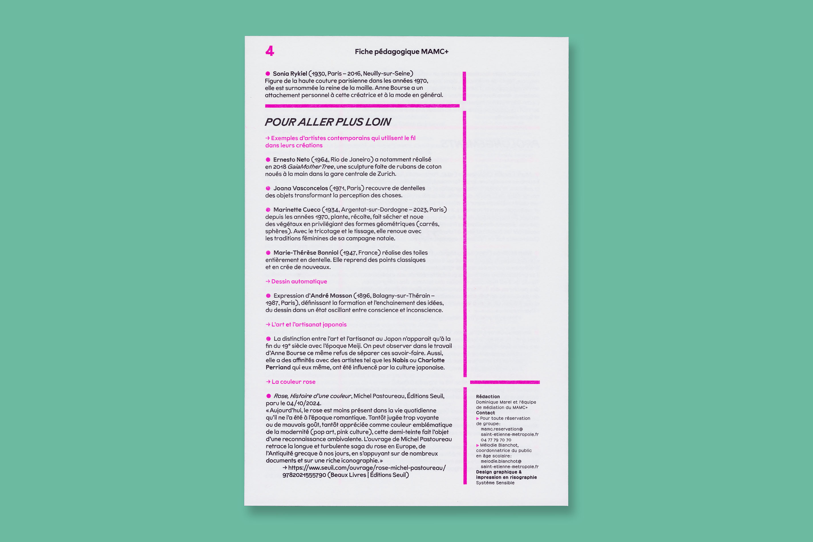 Identité visuelle, design graphique et impression en risographie des fiches et dossier pédagogiques du MAMC+