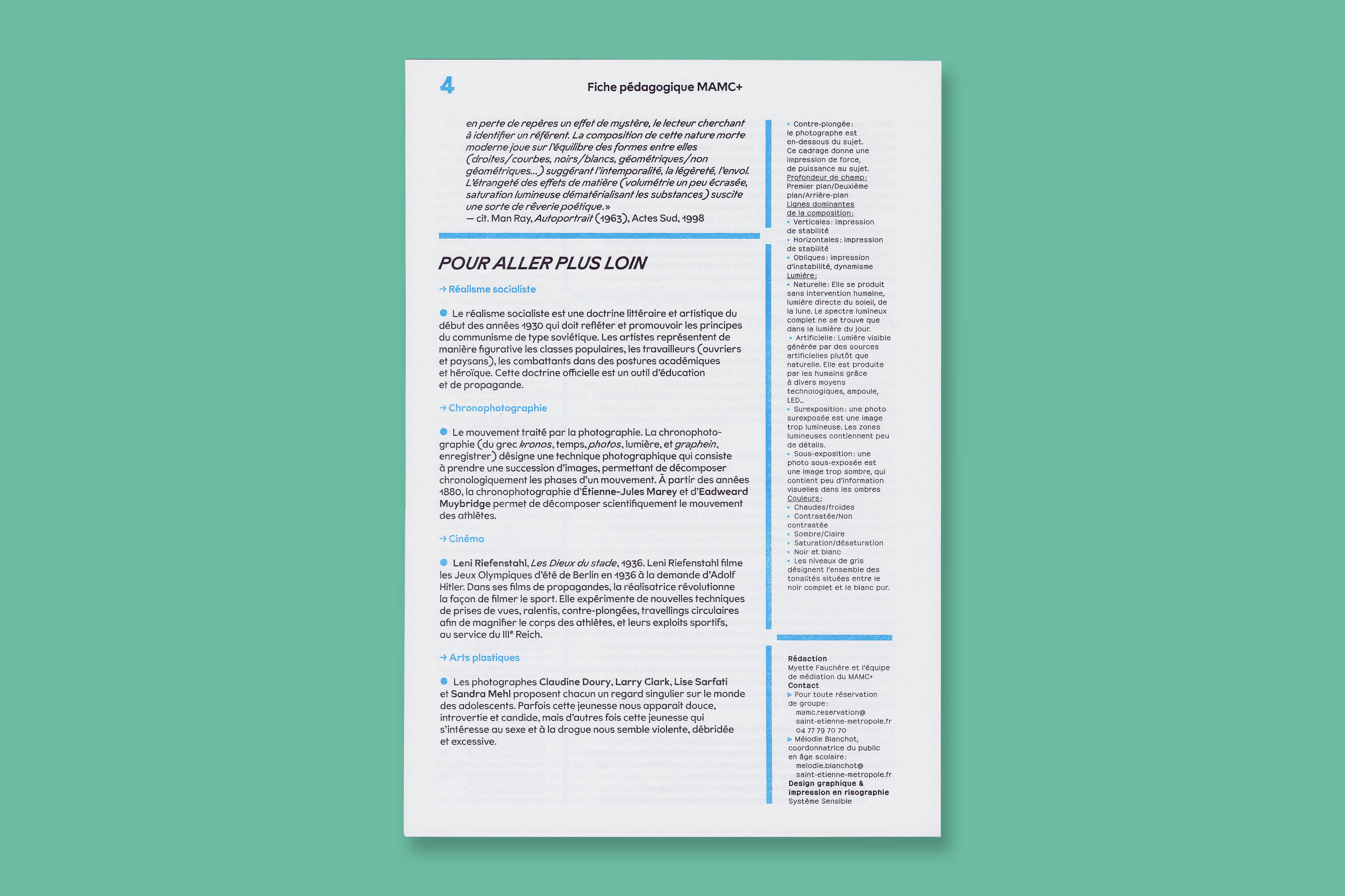 Identité visuelle, design graphique et impression en risographie des fiches et dossier pédagogiques du MAMC+