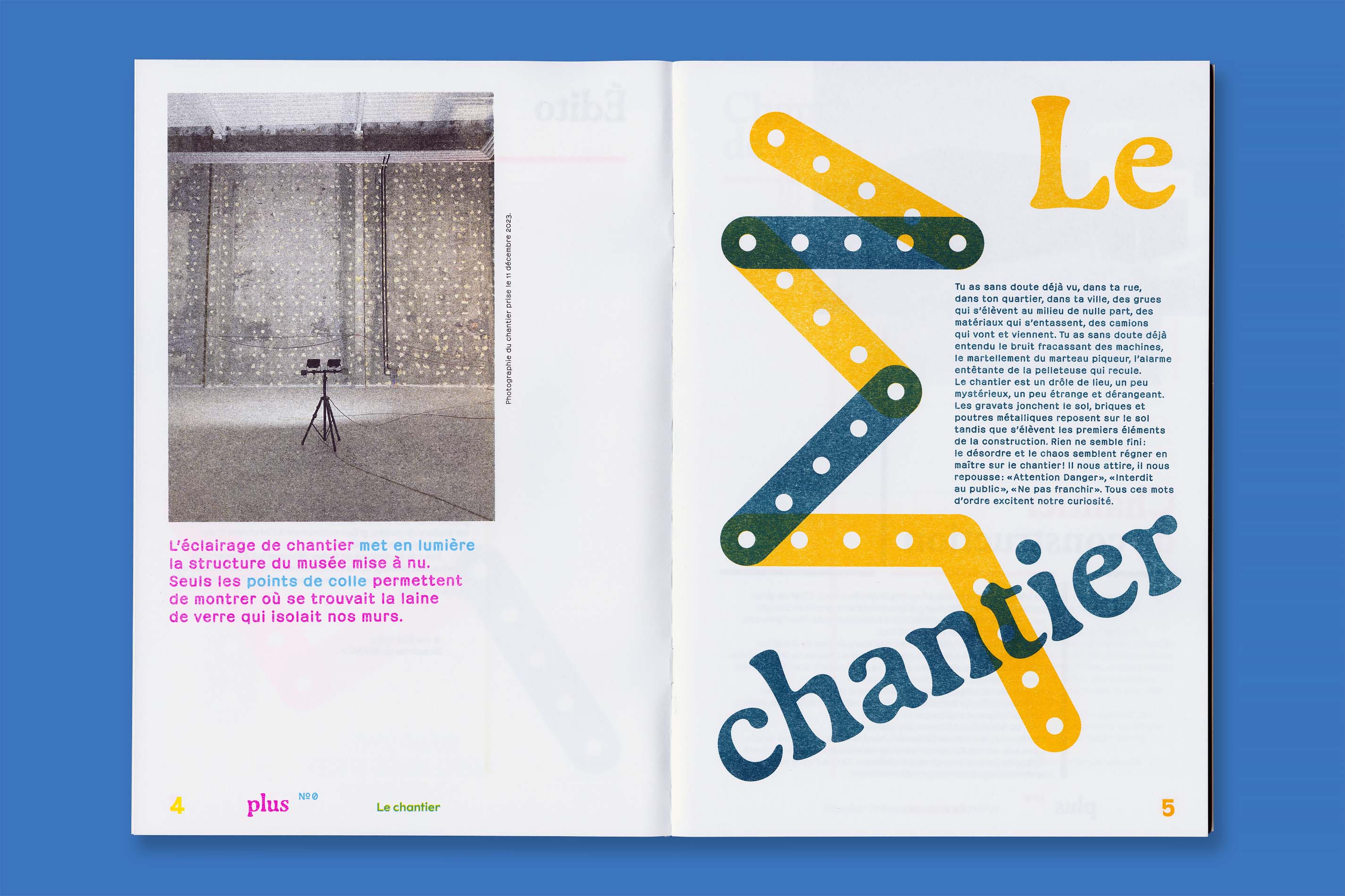 Identité visuelle, design graphique et impression riso de la revue Plus et du poster jeux Petit Plus du MAMC+