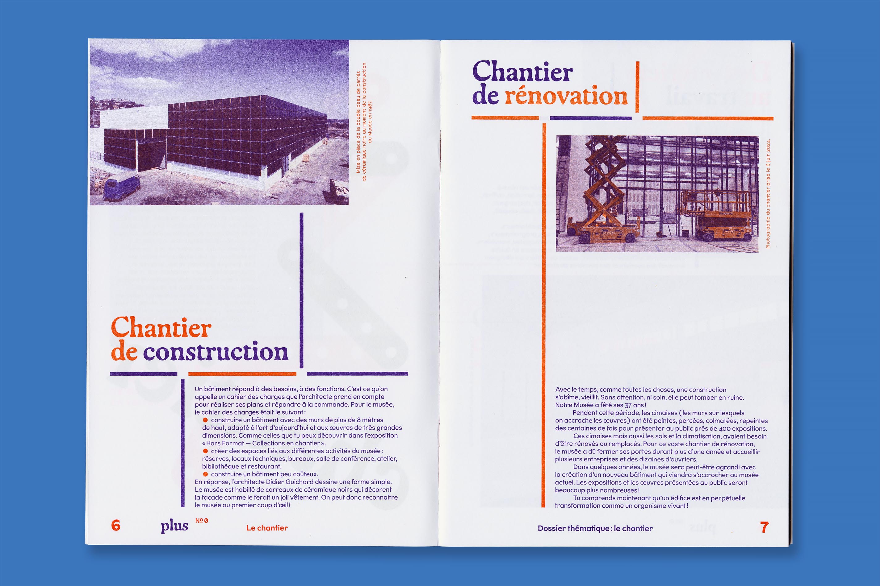 Identité visuelle, design graphique et impression riso de la revue Plus et du poster jeux Petit Plus du MAMC+