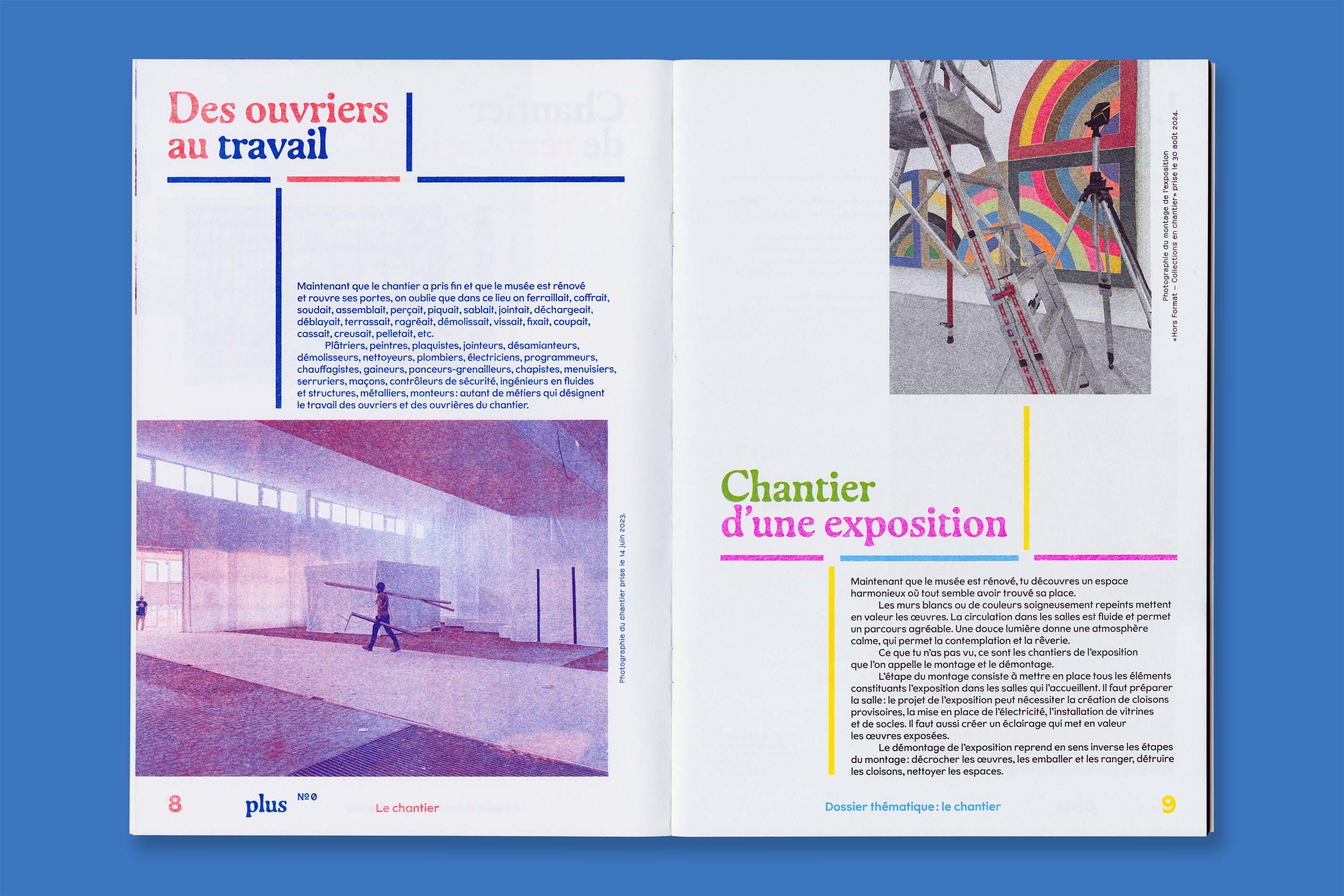 Identité visuelle, design graphique et impression riso de la revue Plus et du poster jeux Petit Plus du MAMC+