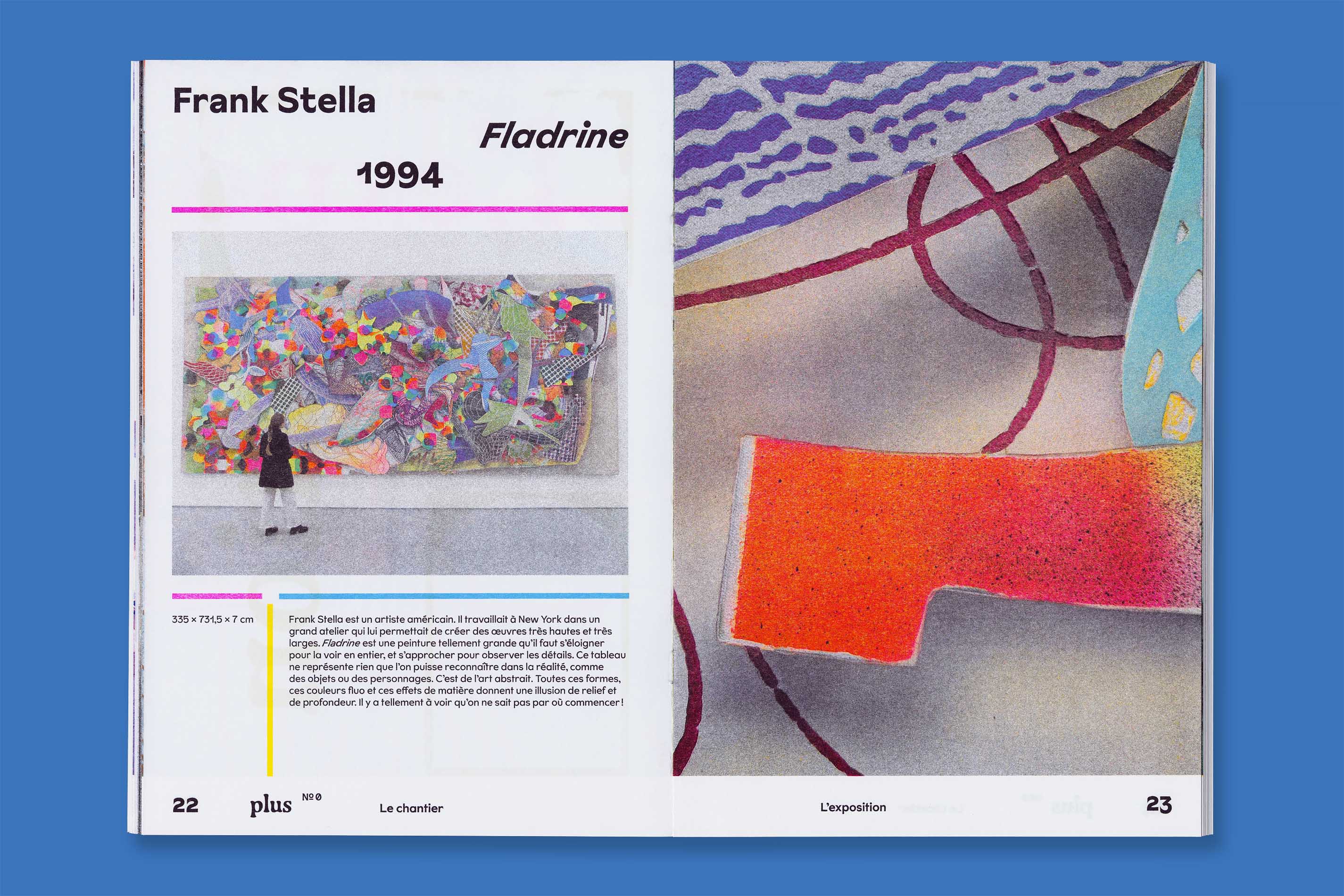 Identité visuelle, design graphique et impression riso de la revue Plus et du poster jeux Petit Plus du MAMC+