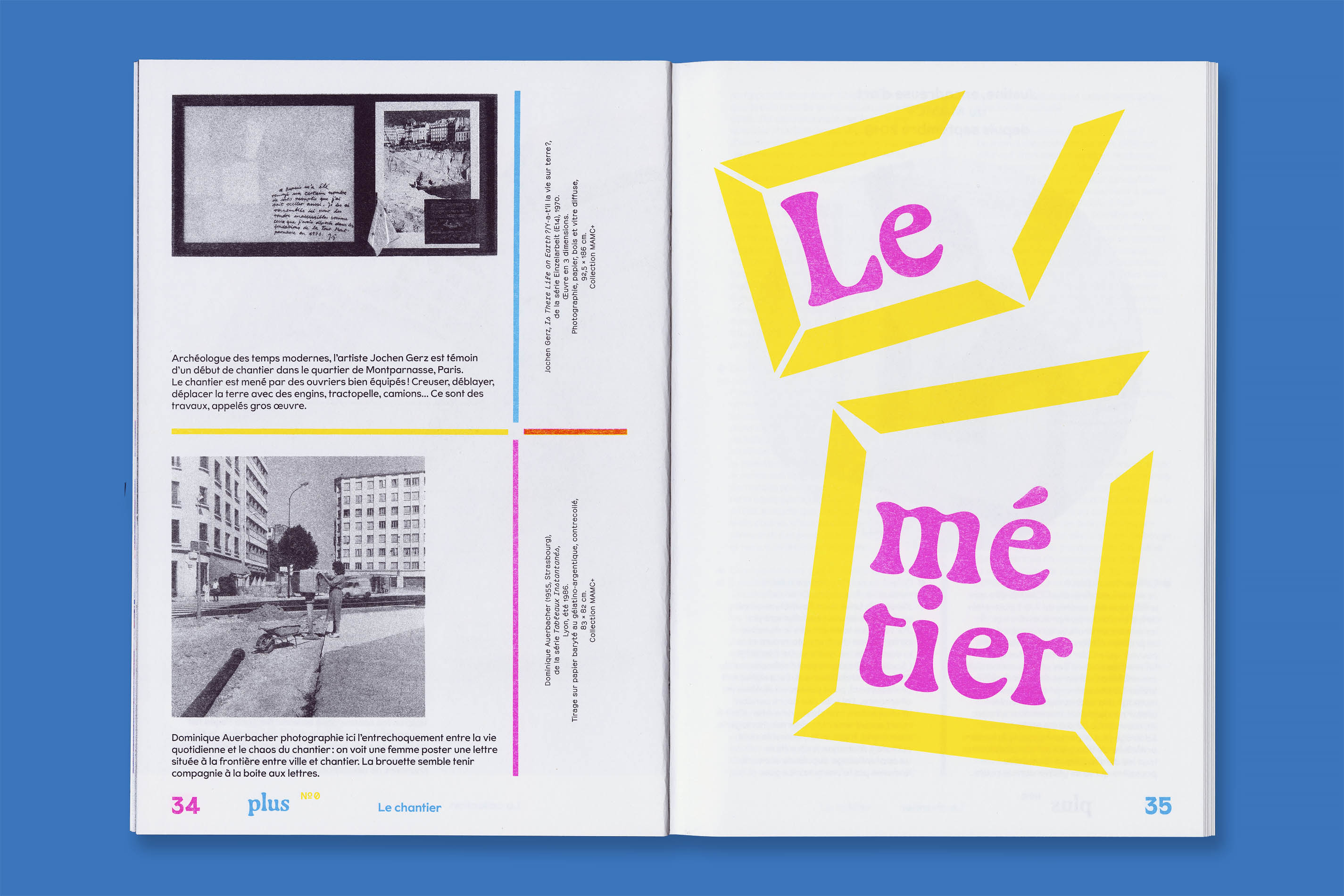 Identité visuelle, design graphique et impression riso de la revue Plus et du poster jeux Petit Plus du MAMC+