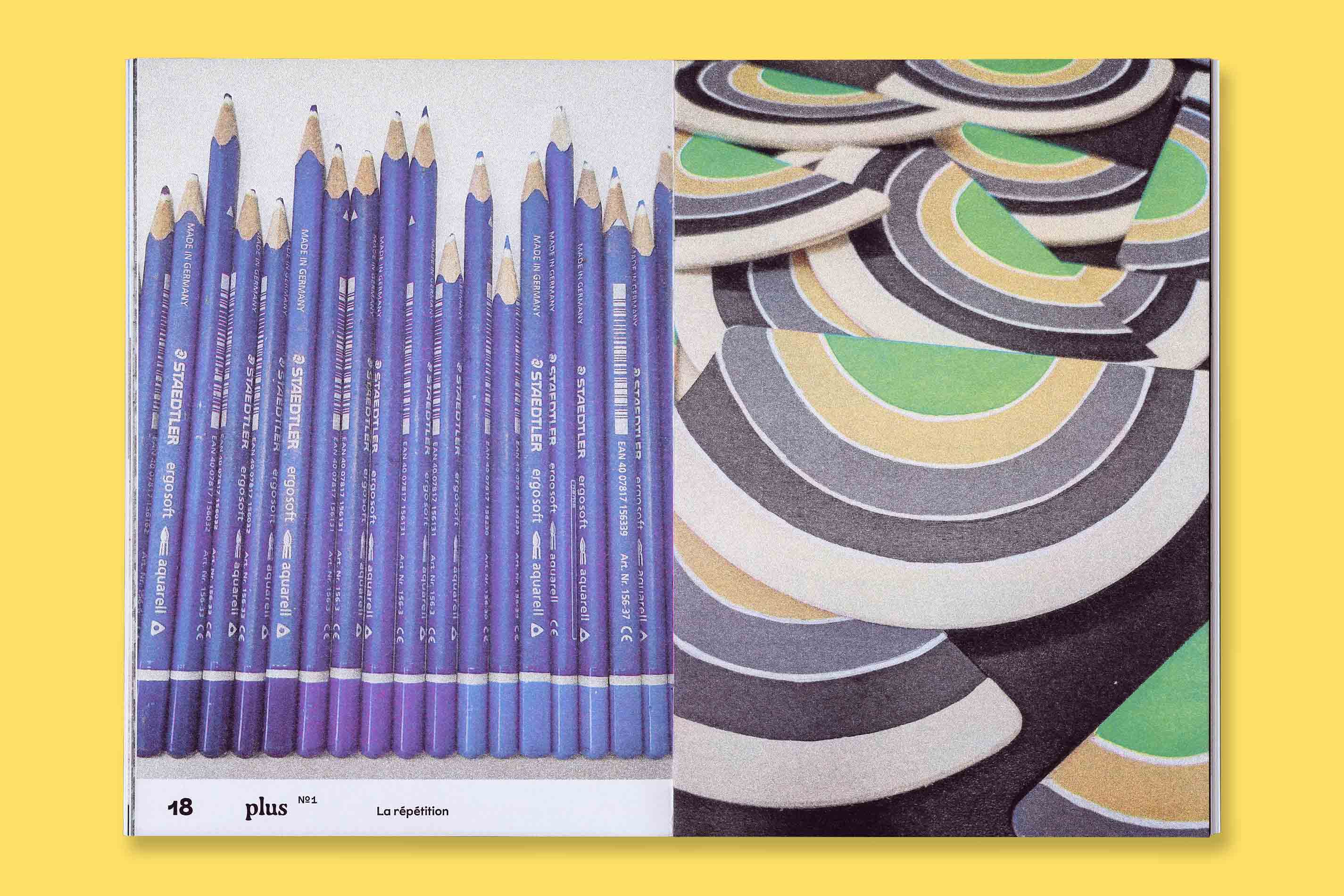 Design graphique et impression risographie de la revue Plus N°1 La Répétition pour le MAMC+