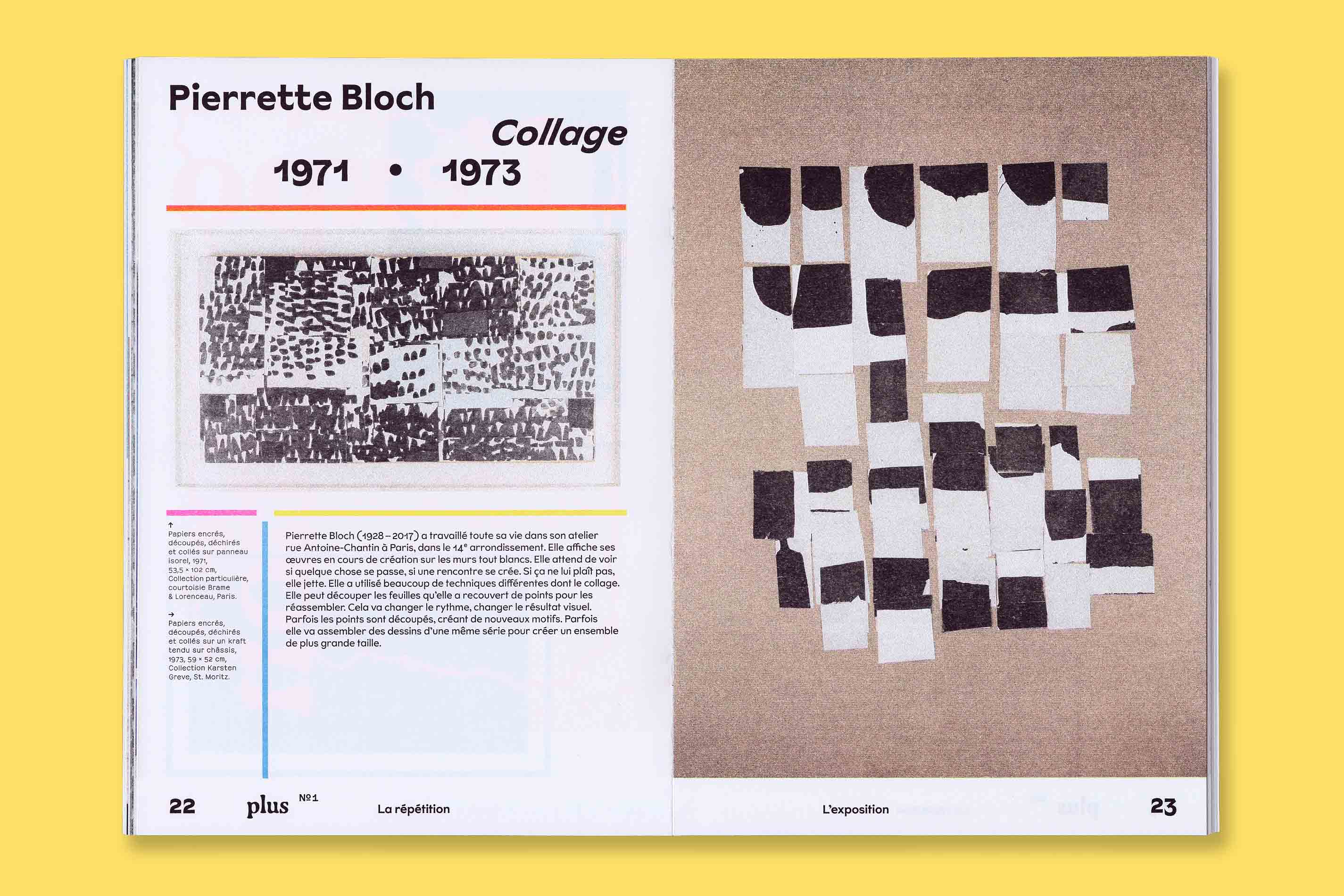 Design graphique et impression risographie de la revue Plus N°1 La Répétition pour le MAMC+