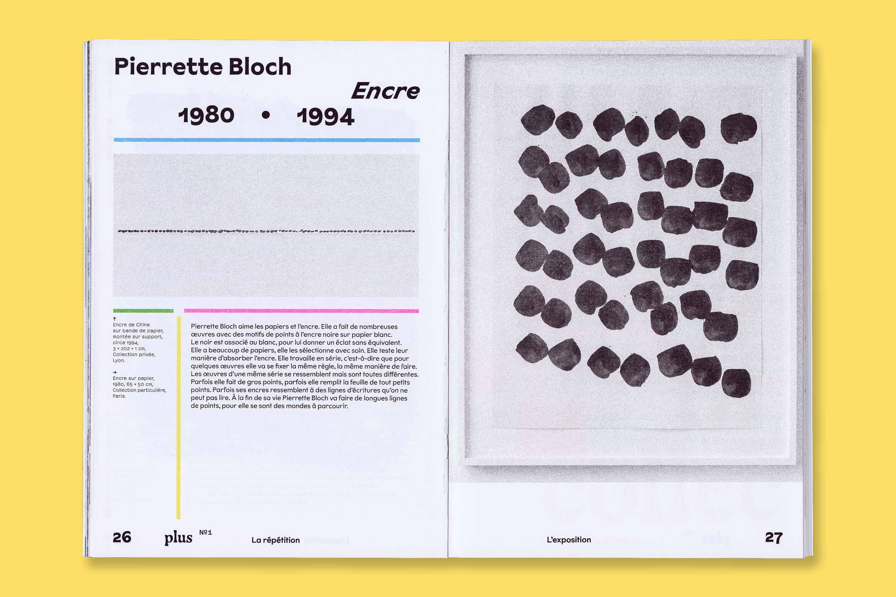 Design graphique et impression risographie de la revue Plus N°1 La Répétition pour le MAMC+