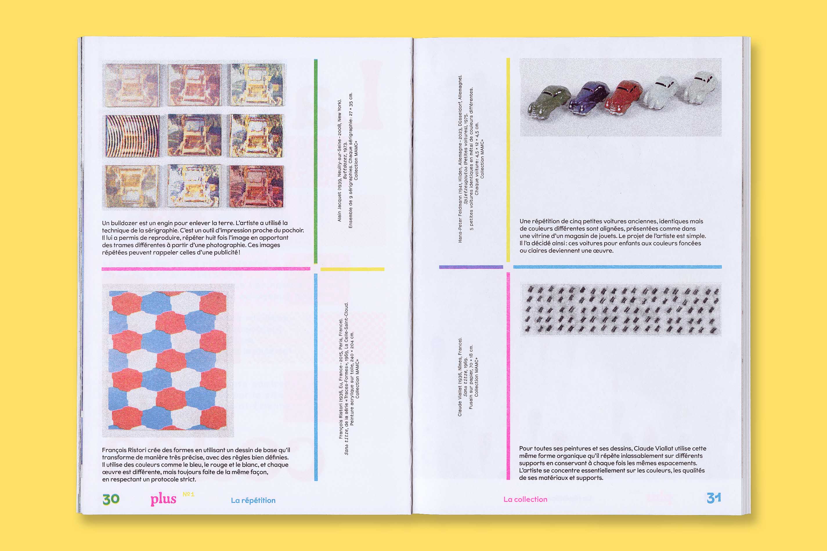 Design graphique et impression risographie de la revue Plus N°1 La Répétition pour le MAMC+