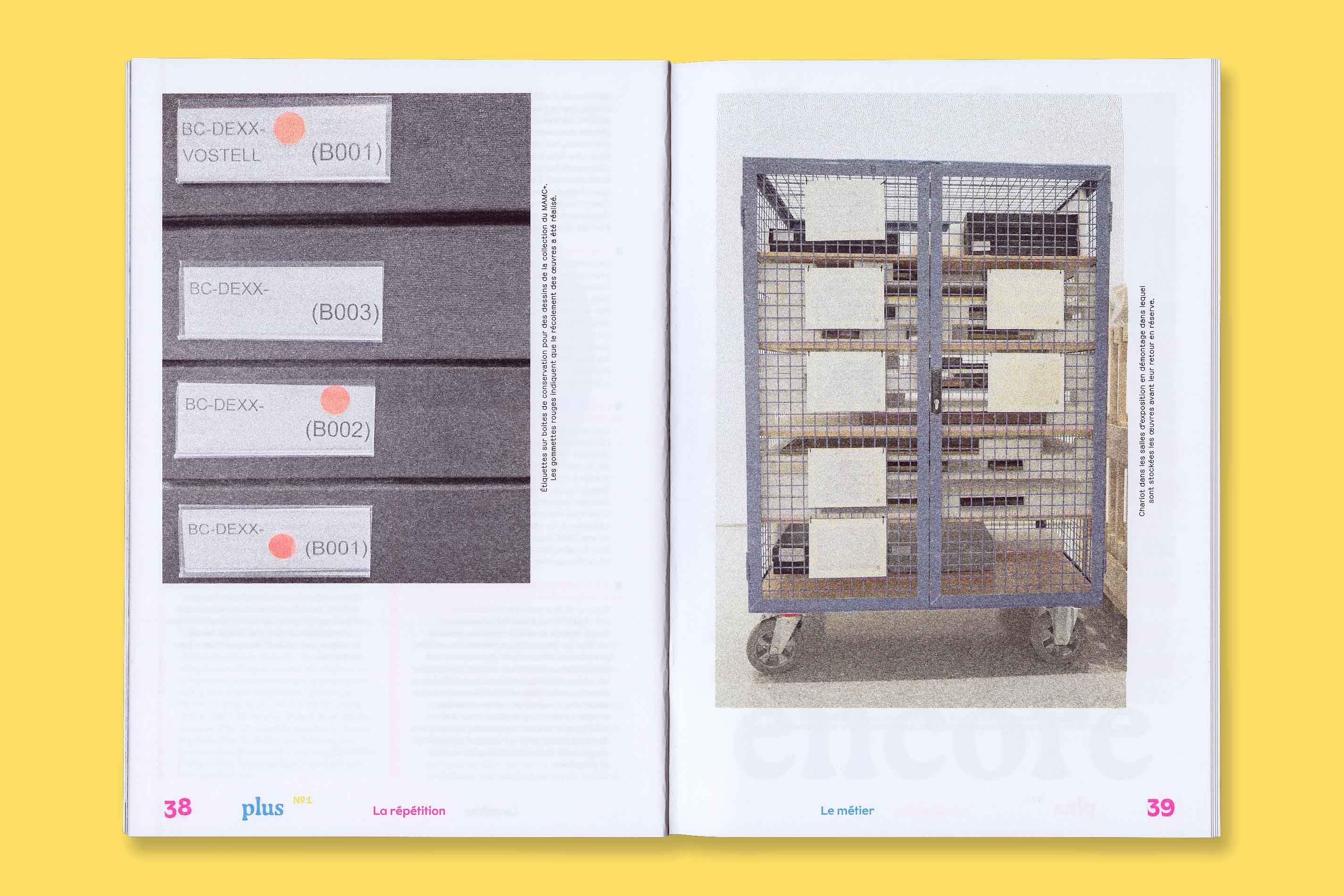 Design graphique et impression risographie de la revue Plus N°1 La Répétition pour le MAMC+