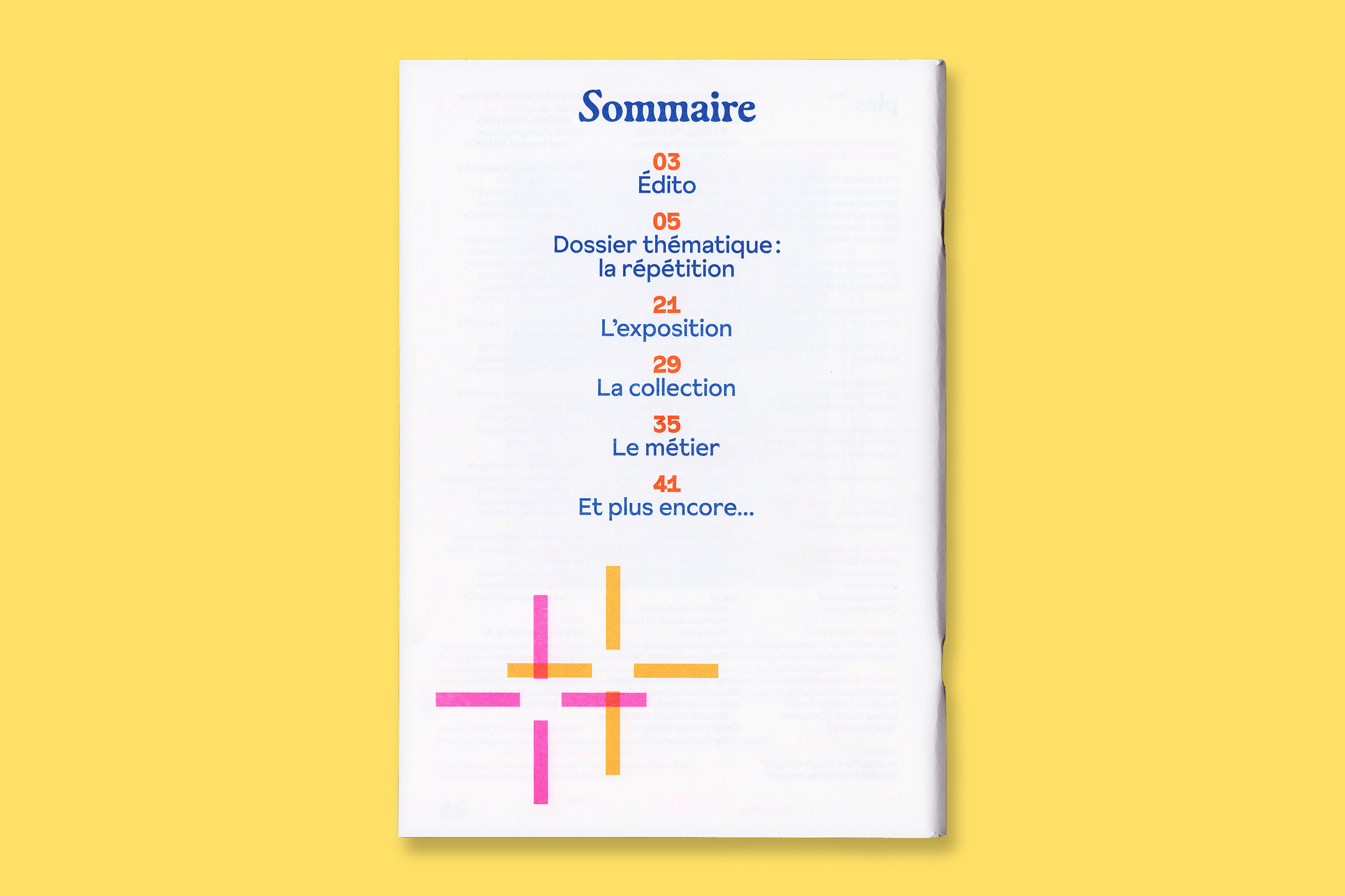 Design graphique et impression risographie de la revue Plus N°1 La Répétition pour le MAMC+
